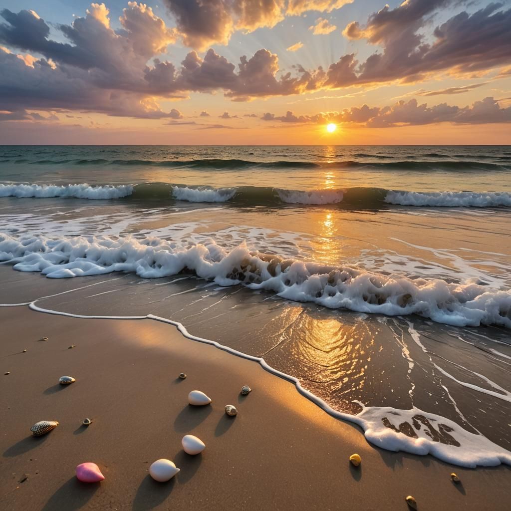 Picturesque Sunset Beach with Rolling Tide