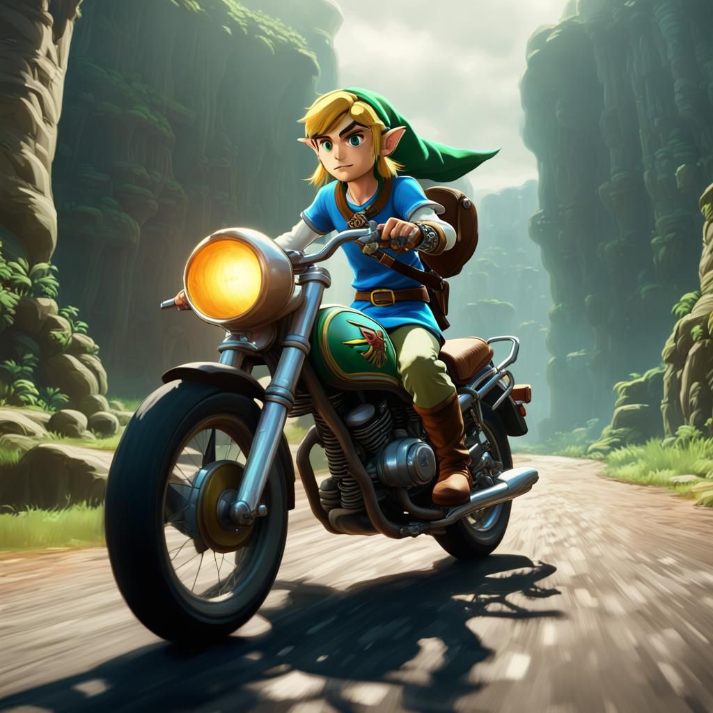 Link Riding Motorcycle: Fantasy Concept Art