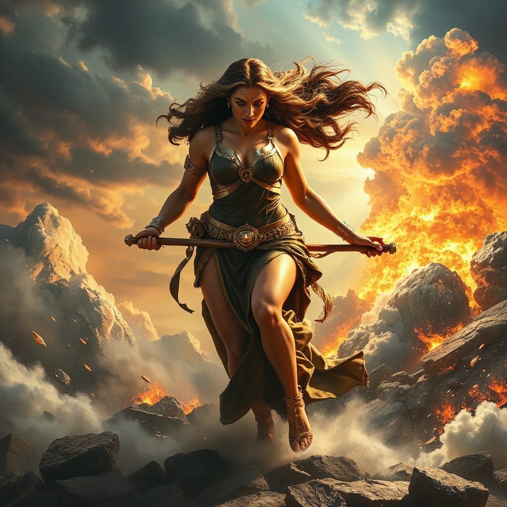 Divine Goddess Unleashes Fury in Epic Stride