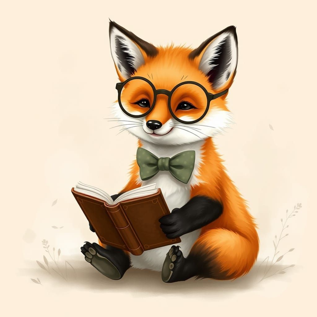 Whimsical Baby Fox in Vintage-Inspired Glasses and Bowtie