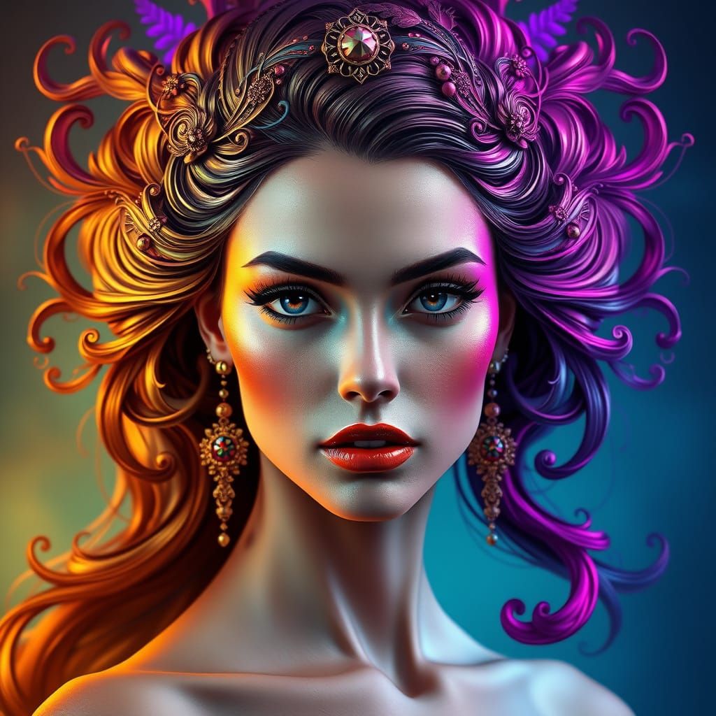 Elegant AI Portrait in Vibrant, Hyper-Realistic Style