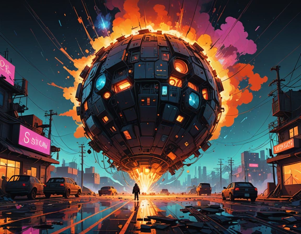 Surreal Neon Explosion in Cyberpunk Aesthetic