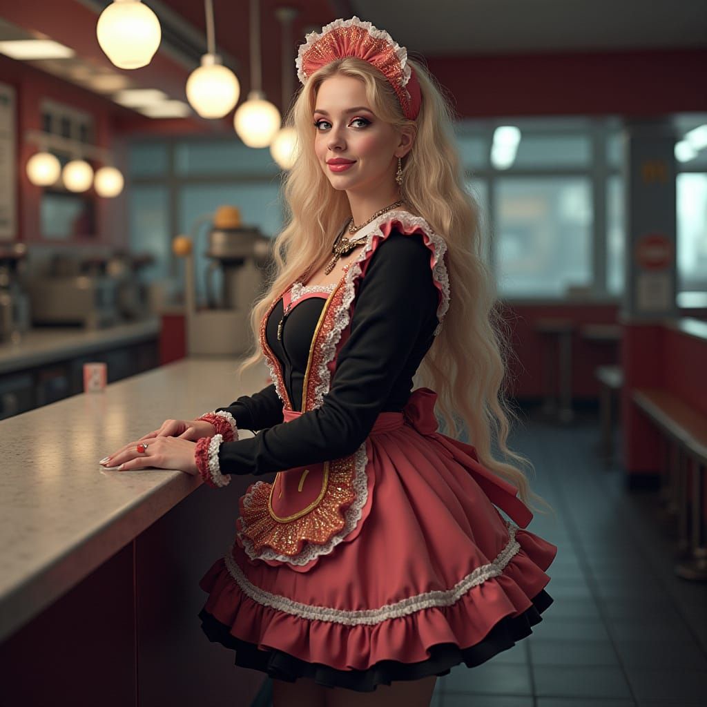 Feminine McDonald's Maid in Modern Pentagon Setting