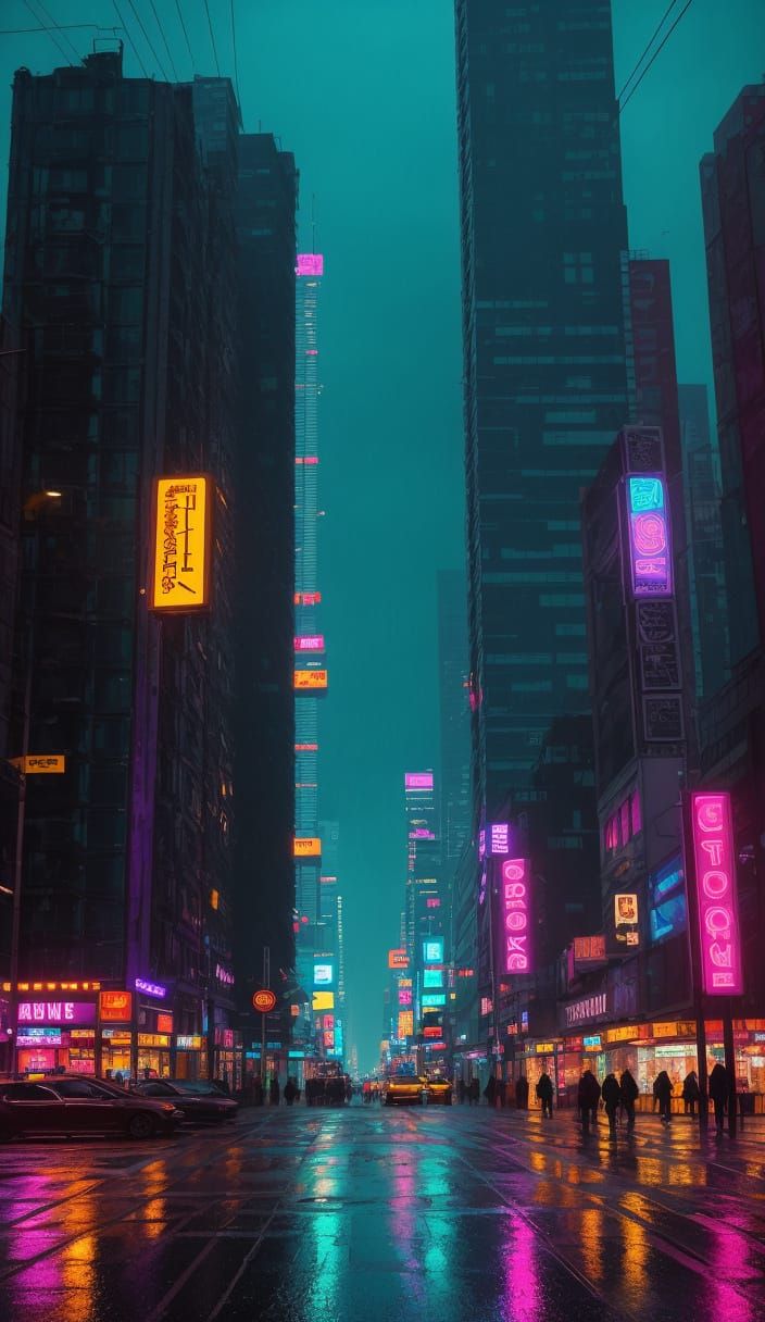 Futuristic Cityscape at Night with Neon Lights