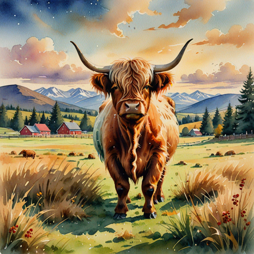 Whimsical Highland Cow in Festive Field