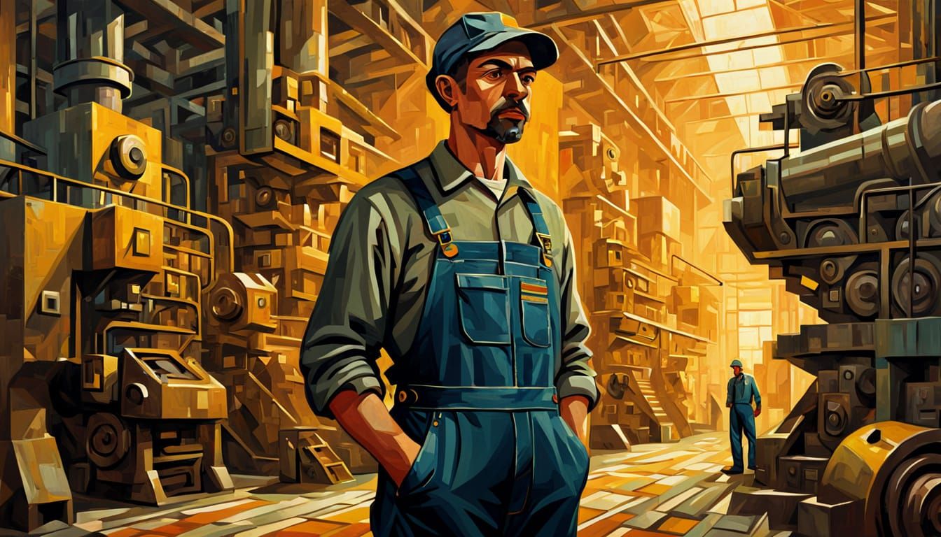Socialist Realism Factory Worker in Cubist Style
