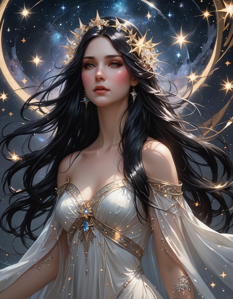 Ethereal Starlight Goddess Portrait in Artgerm Style