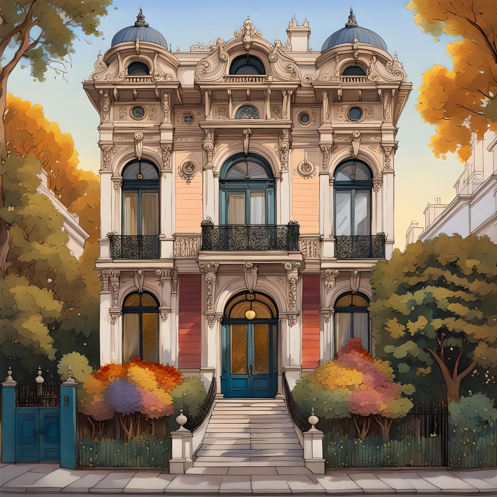 Second Empire Mansion in Buenos Aires, Klimt-Inspired Gouach...