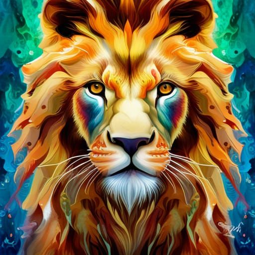 Majestic Lion with Amber Eyes in Oil Splash Style