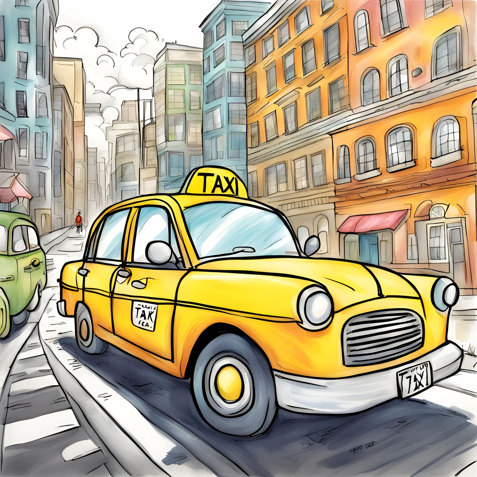Wholesome Taxi Cab in Storybook Style
