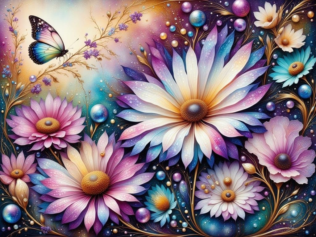 Enchanted Garden Scene in Dreamy Oil Painting Style