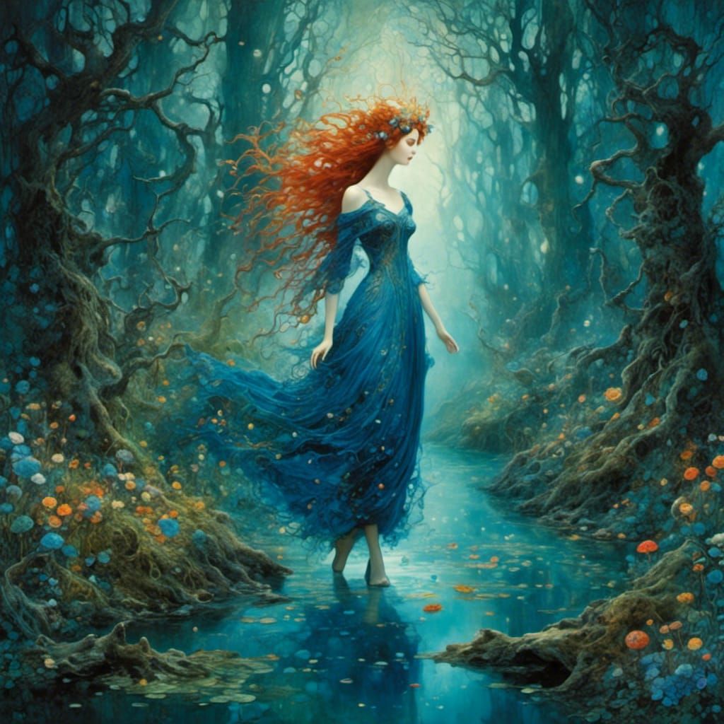 Ethereal Dryad in Surrealist Forest Illustration