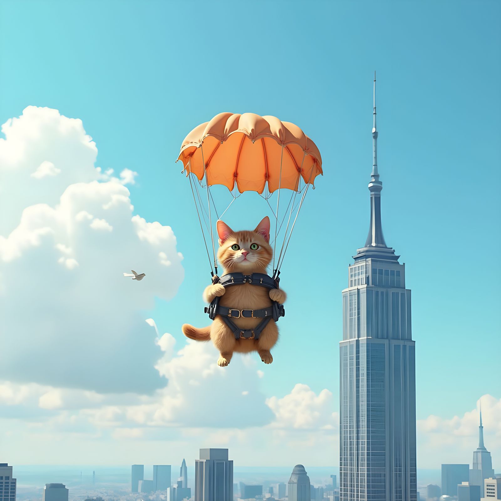Cat Parachuting from the World Trade Center