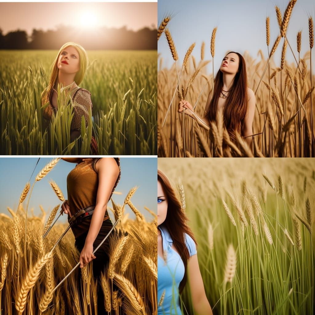 Female Archer in Wheat Field: Natural Light Photography
