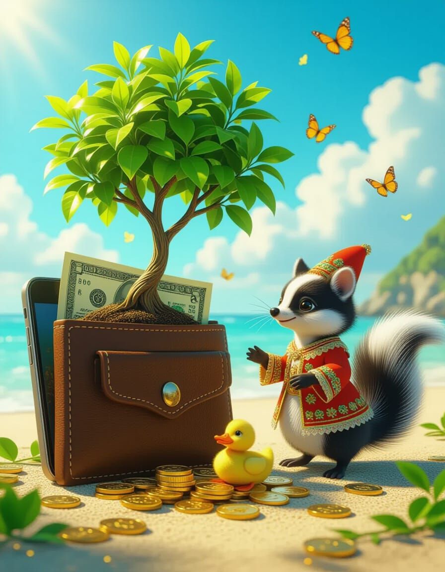 Money Tree Wallet with Skunk in 3D Style