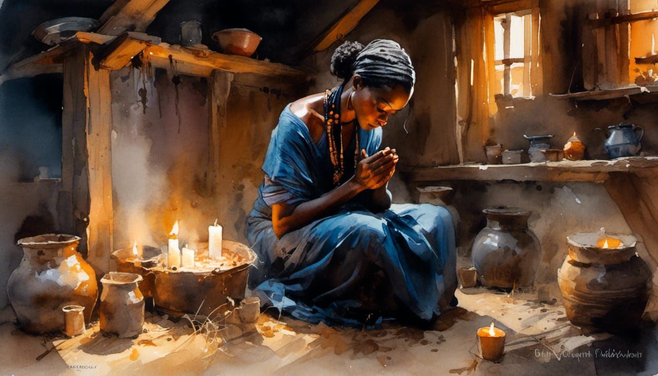 Woman's Prayer in Candlelight: South African Scene