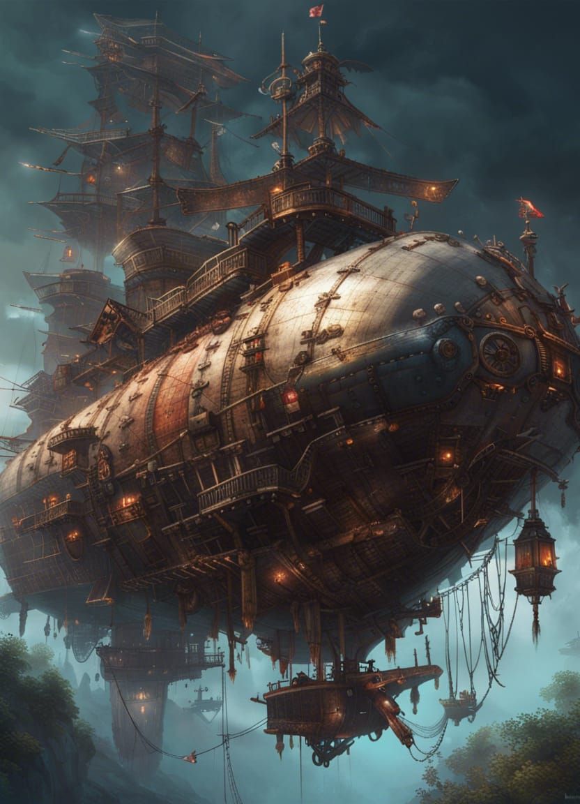 Pirate Airship Ascends: Hyperdetailed Fantasy Art
