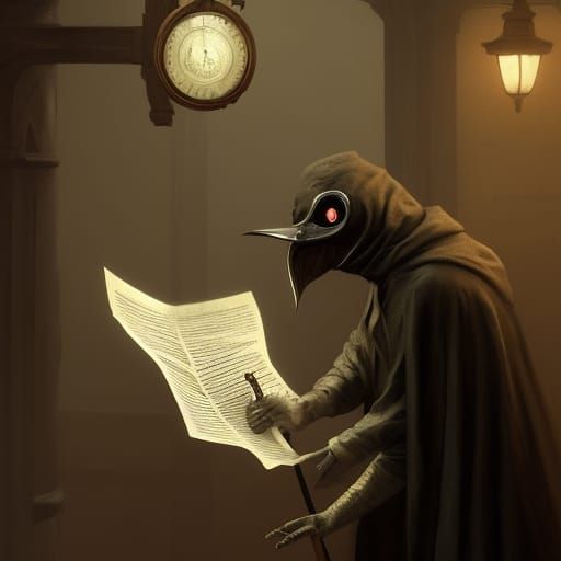 Plague Doctor Navigating Insurance, Dark Fantasy Art