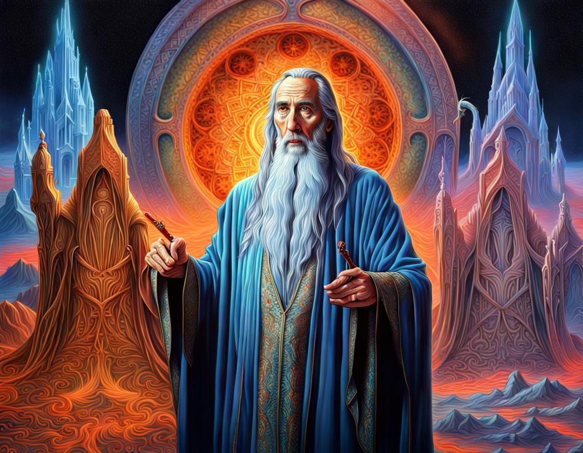 Saruman Portrait in a Psychedelic Sci-Fi Style