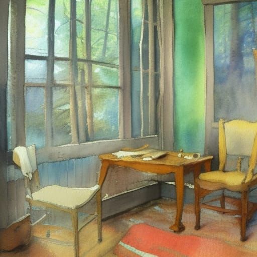 Cabin in Woods: Impressionist Gouache Watercolor Painting