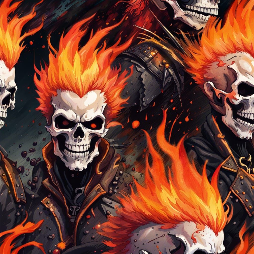 Fiery Demon Skull in Splash Watercolor Style