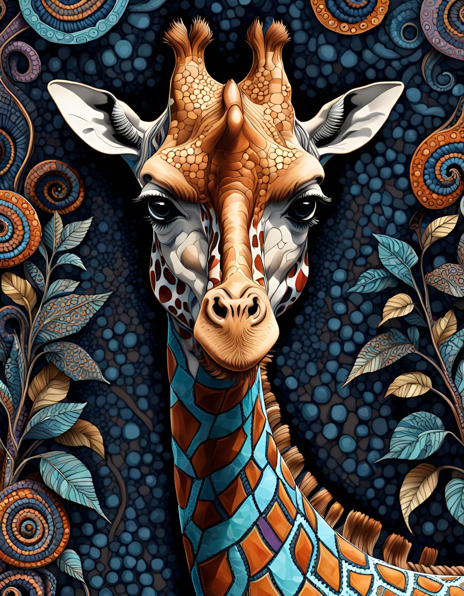 Detailed Zentangle Giraffe in Rich Colors