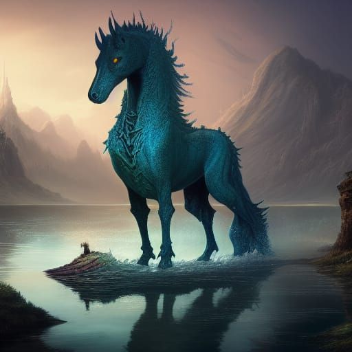 Detailed Matte Painting of a Kelpie in Deep Color