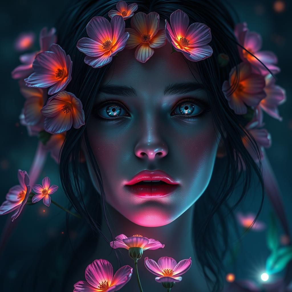 Floral Illumination: Detailed Matte Painting in Deep Color