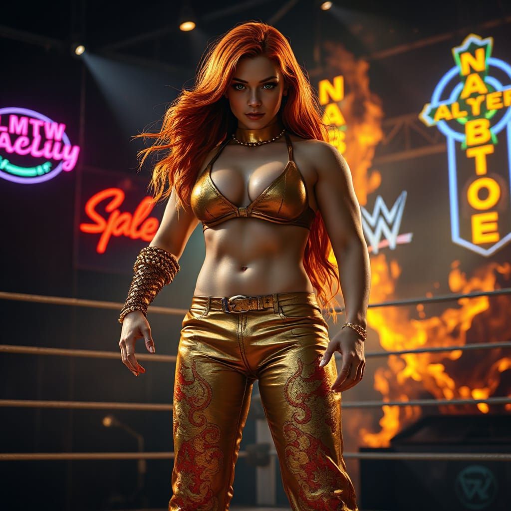 Fiery Wrestler in a Dark Fantasy Arena