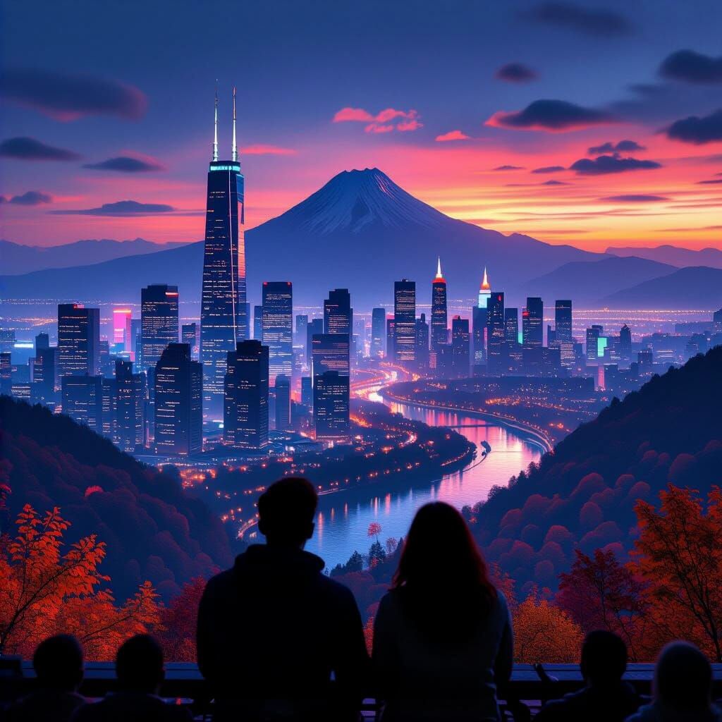 Neon Cityscape Panoramic View in Ultra-Photoreal Style