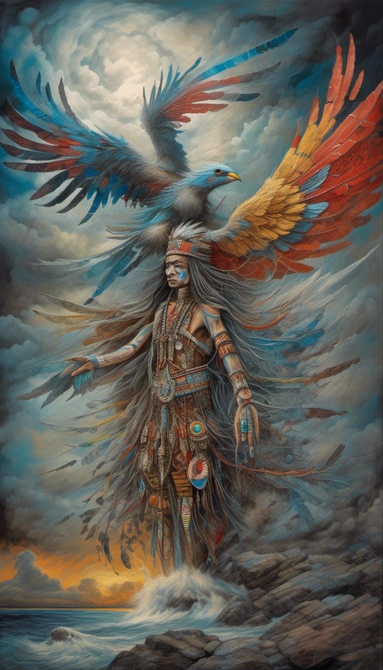 <lora:NC Hyperreal:1.0> Native American Thunderbird vision q...