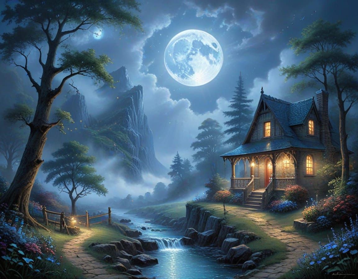 Ethereal Blue Moon Mist in Fantasy Style