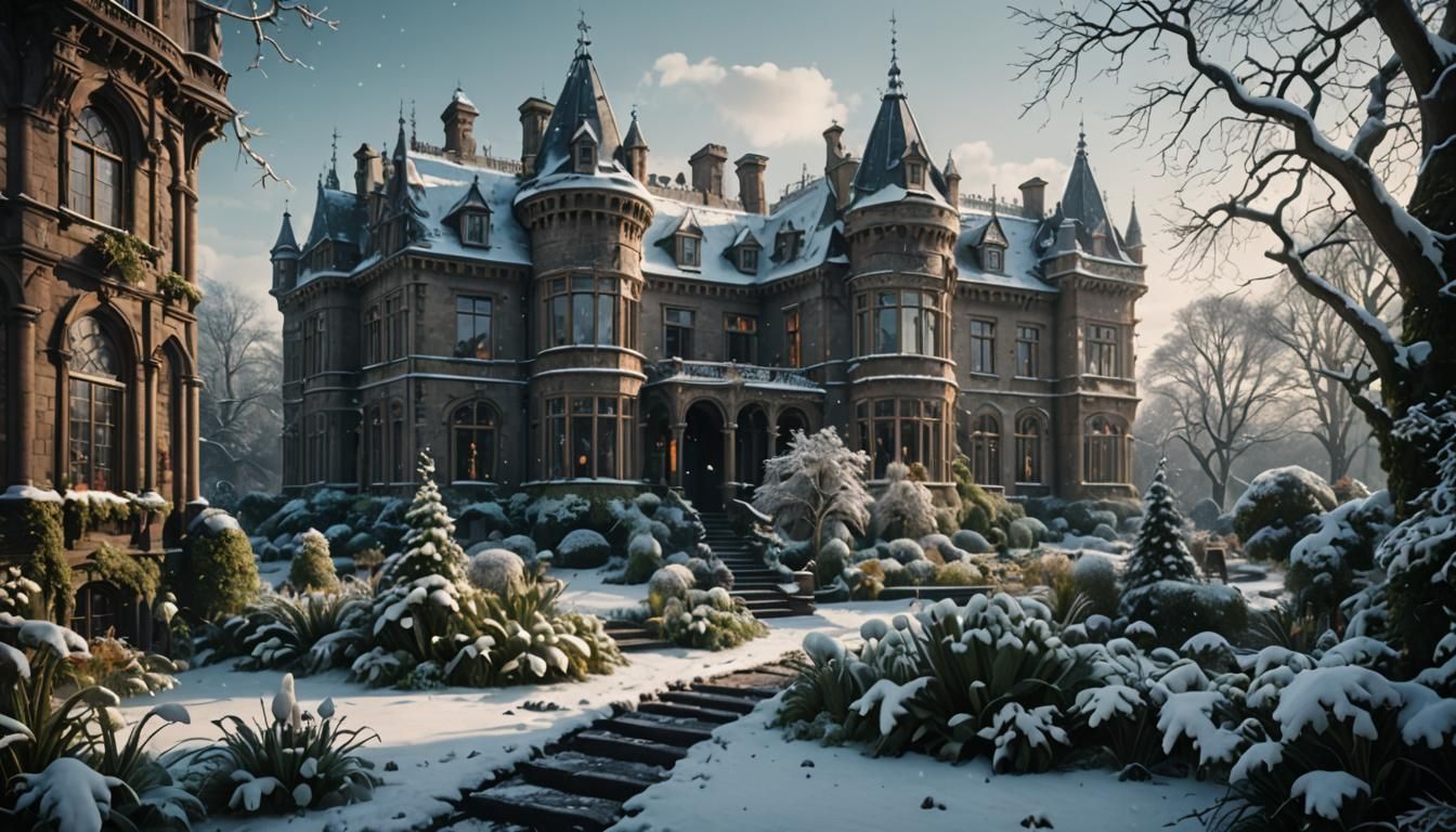 Victorian Castle Winter Garden: Digital Matte Painting