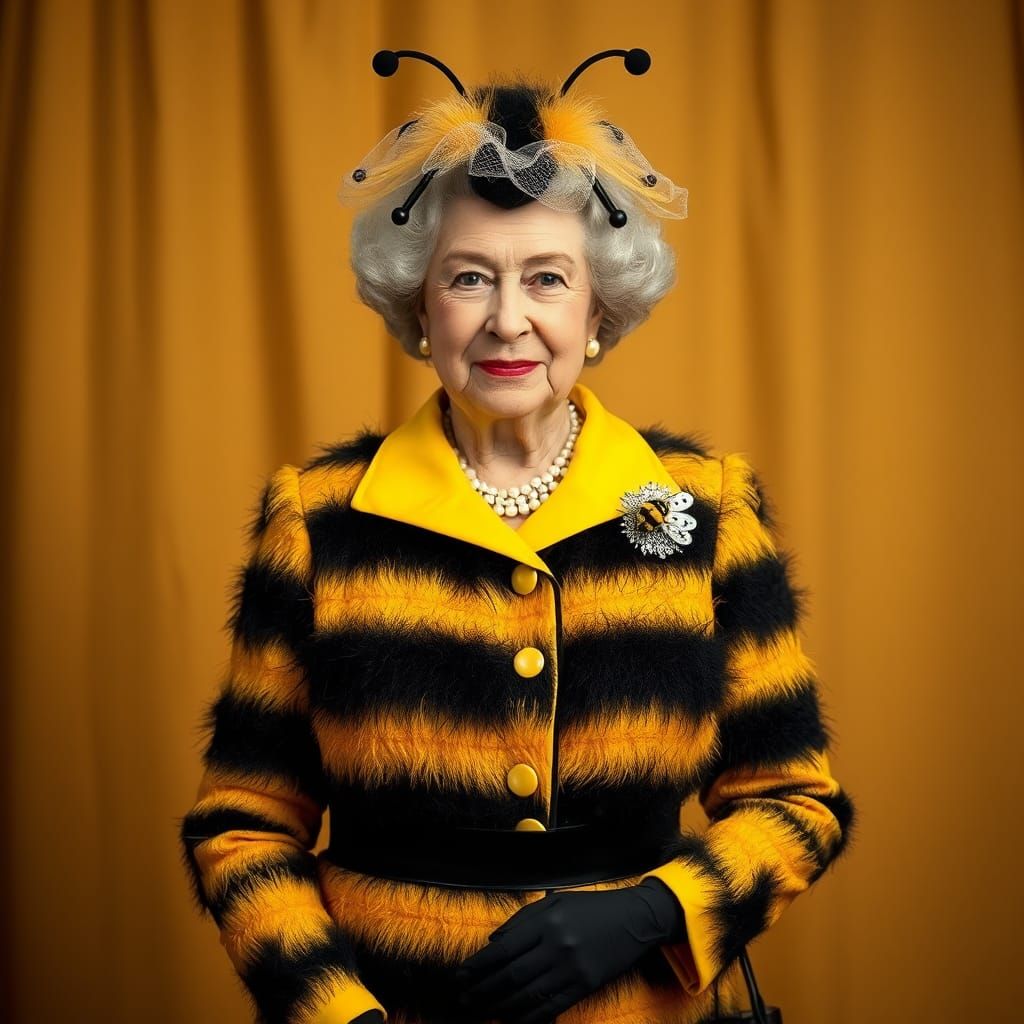 Queen Elizabeth II in Bumblebee Costume, Vintage Style