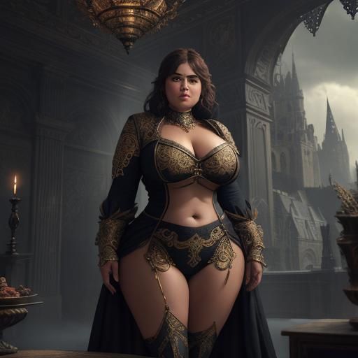 Curvaceous Woman Poses Nude: Digital Matte Painting