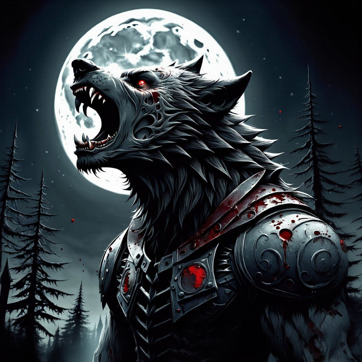 Fractal Werewolf Howling at the Moon in Gothic Horror Style