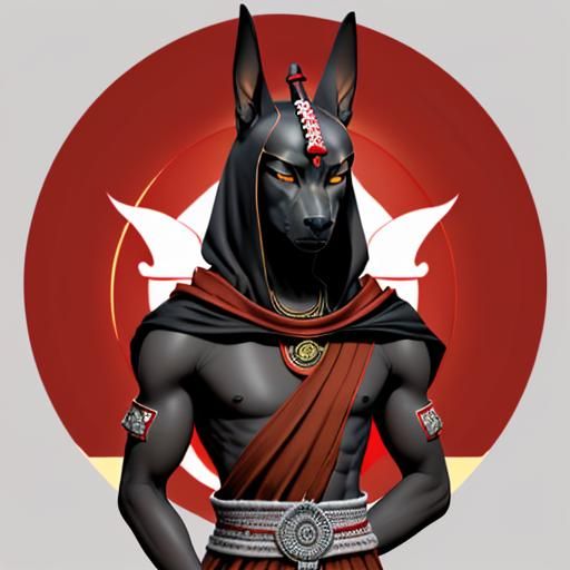 Anubis Monk in Red and White Robes