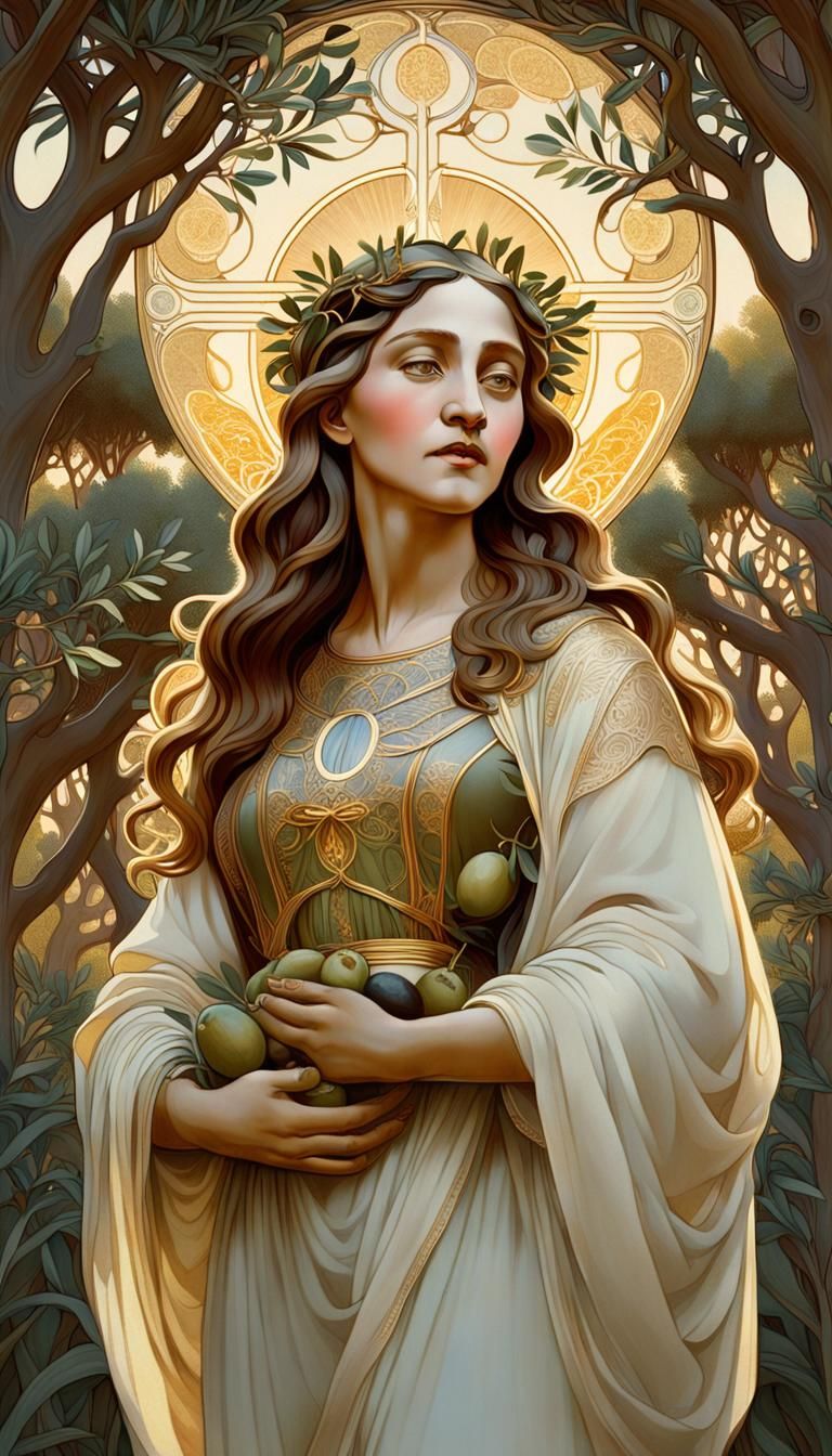 Madonna and Christ Child in Olive Grove, Art Nouveau Style