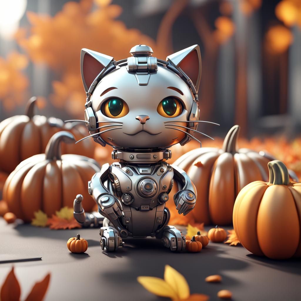 Futuristic Thanksgiving Cat with Intricate Mech Details