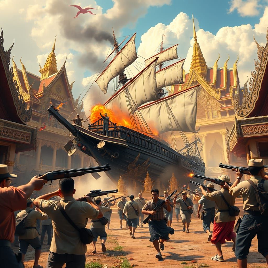 Thai Royal Palace Under Siege by Chinese Junk Ship in Fantas...