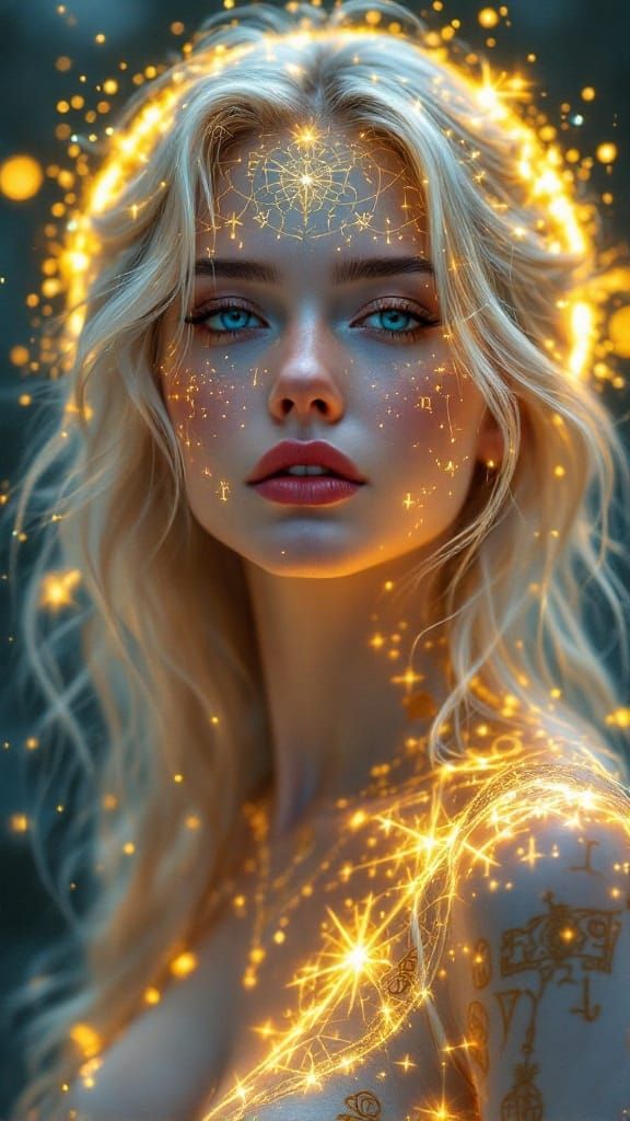 Ethereal Goddess Radiates Celestial Beauty Under Moonlight