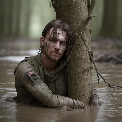 Soldier Sinking in Quicksand: Dramatic Environmental Portrai...