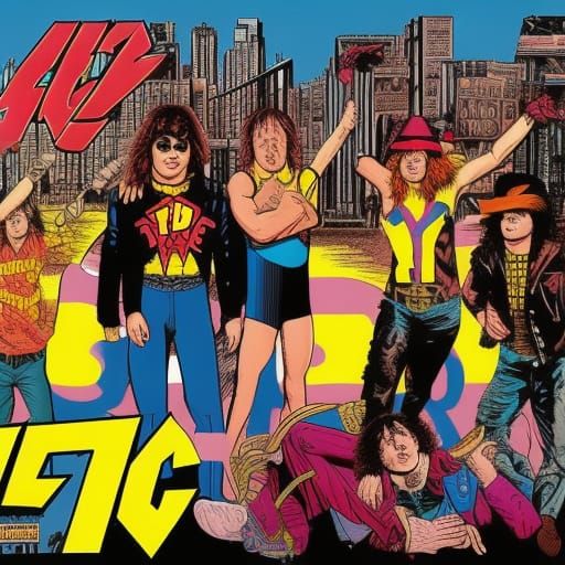 AC/DC Band Portrait in Watchmen Comic Book Style
