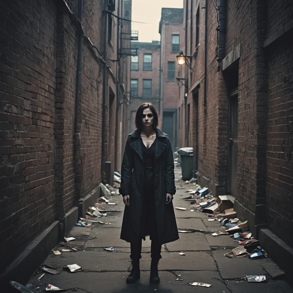 Vampiric Emo Woman in Film Noir Alleyway