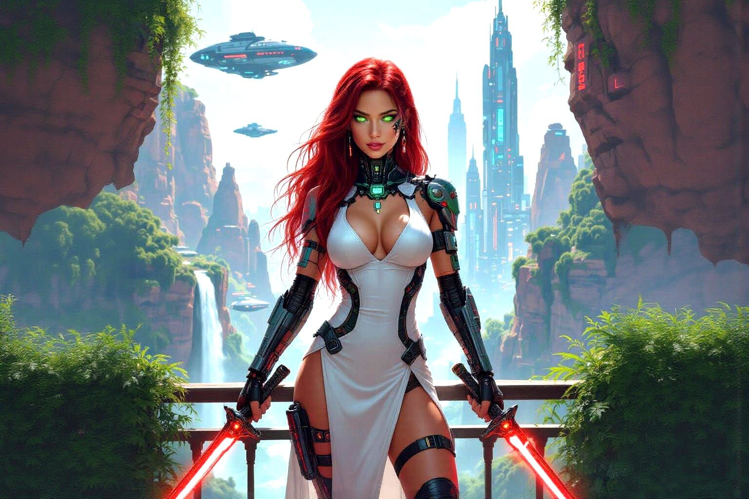 Cyberpunk Warrior Girl in Futuristic City