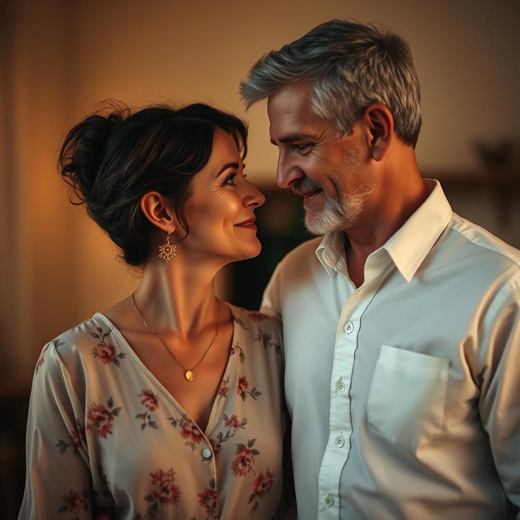 Loving Couple Portrait in Whimsical Romantic Style