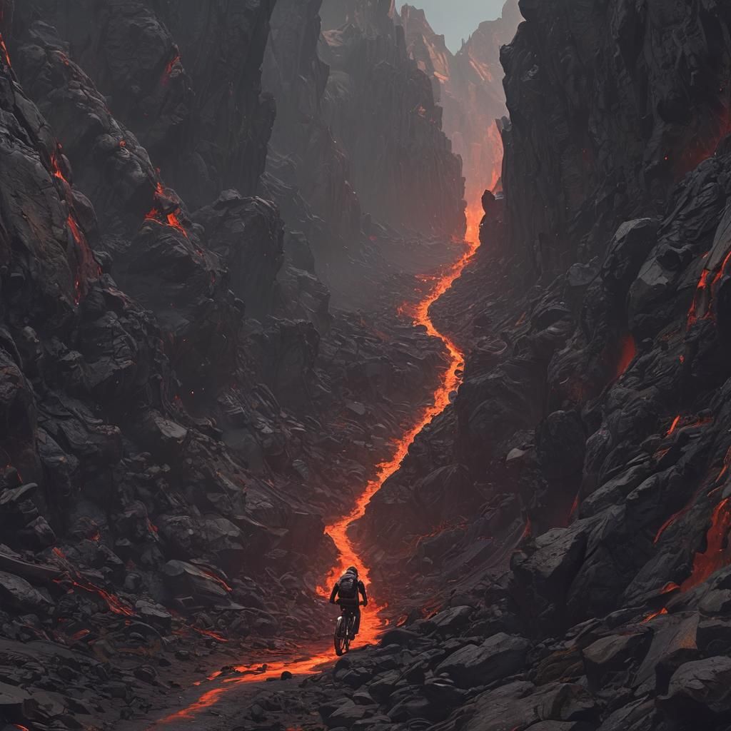 Downhill Biker Escaping Lava Avalanche
