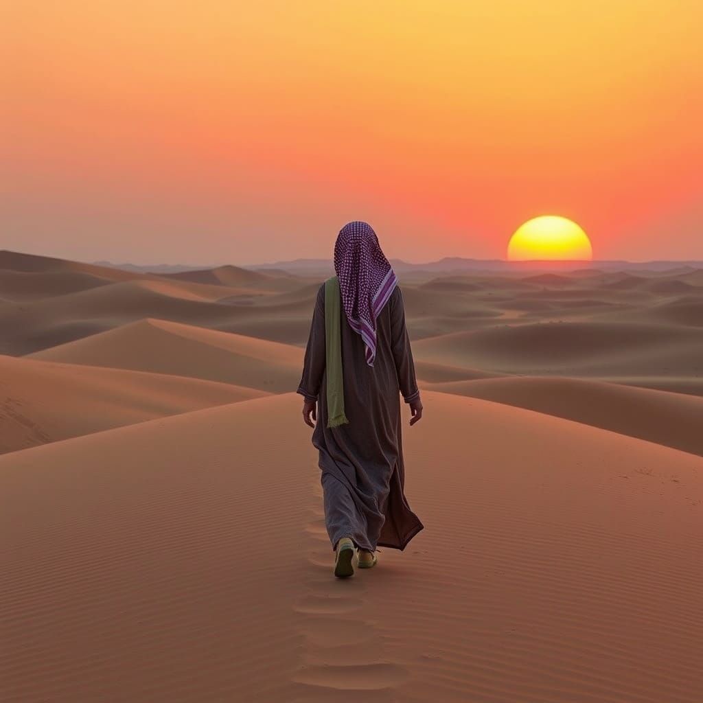 Saudi Woman Walking on Dunes in Digital Painting