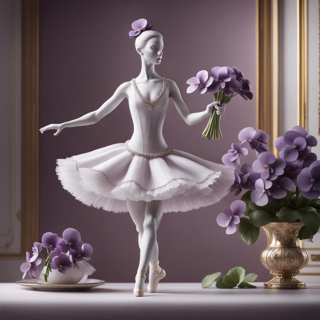 Ballerina holding purple flowers