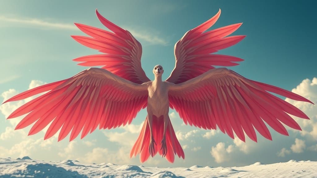 Pink Ethereal Creature with Wings in Paradise